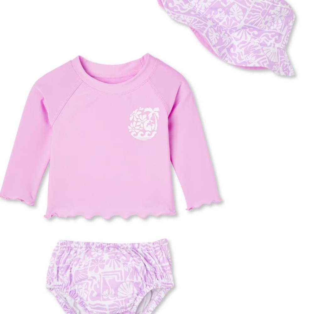 NWT George Baby Girl's Light Pink Rashguard Swim Set